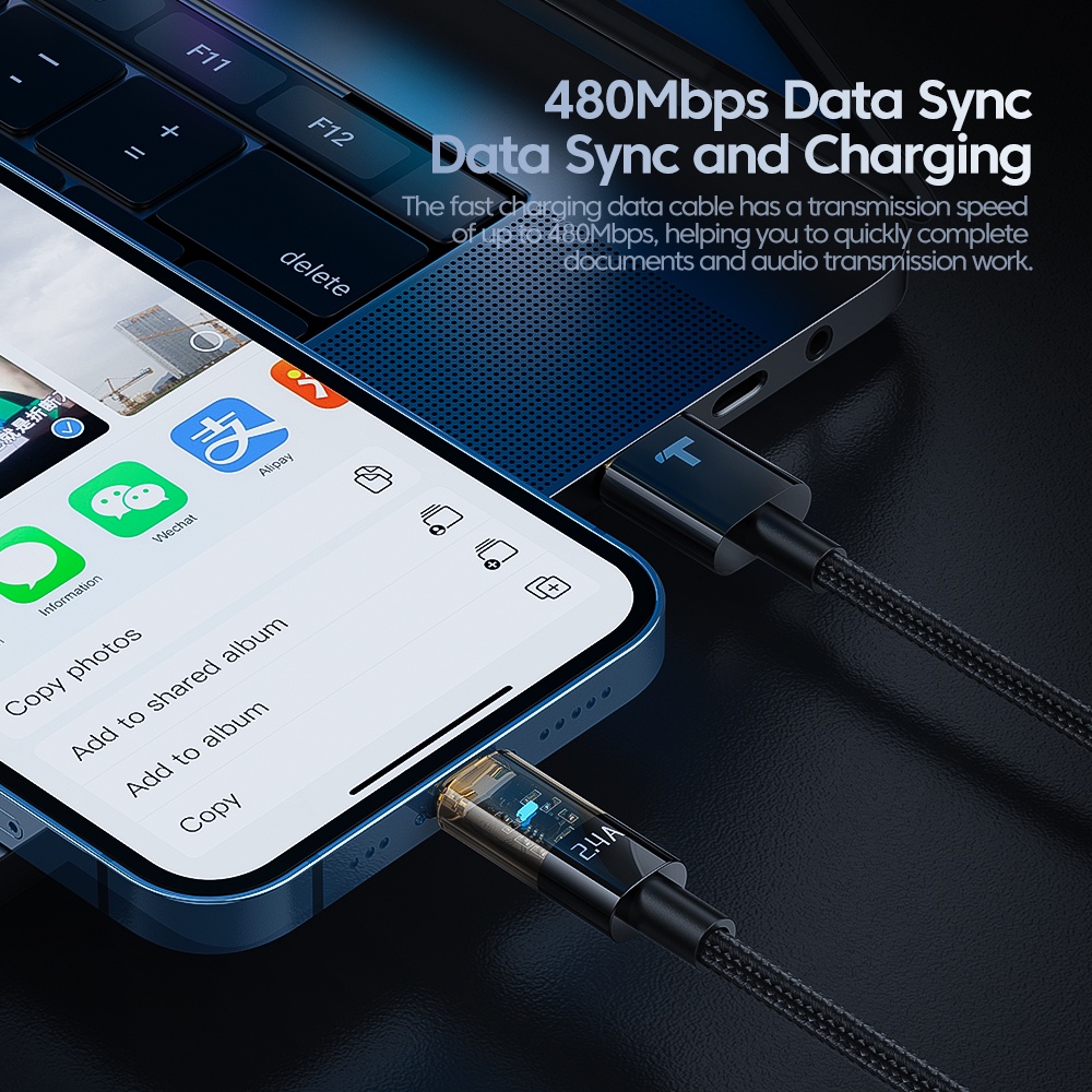 Dây cáp sạc nhanh TOOCKI cổng USB 2.4A kích thước tùy chọn tiện lợi