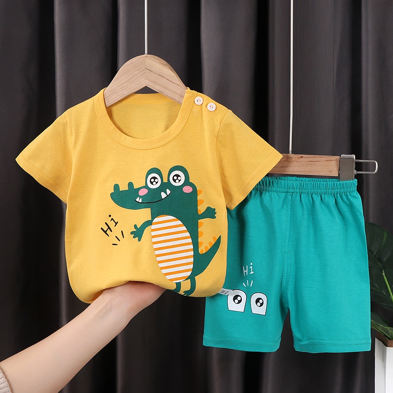 Set áo thun tay ngắn phối quần short vải cotton SANITKUN thời trang hè Hàn Quốc mới cá tính cho bé