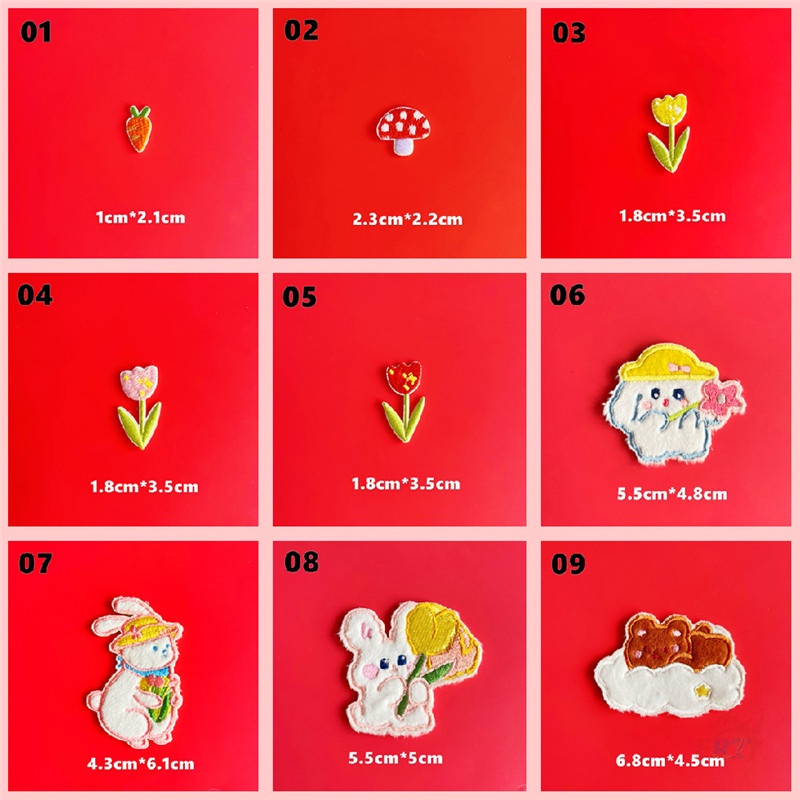 ✿ Miếng Dán Tự Dính Hình Động Vật Trong Vườn ✿ 1 Huy Hiệu Thêu Hình Thỏ, Hoa, Cà Rốt, Cà Rốt