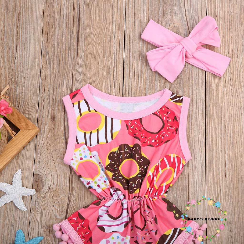 Set bodysuit in hình bánh donut + băng đô cho bé gái