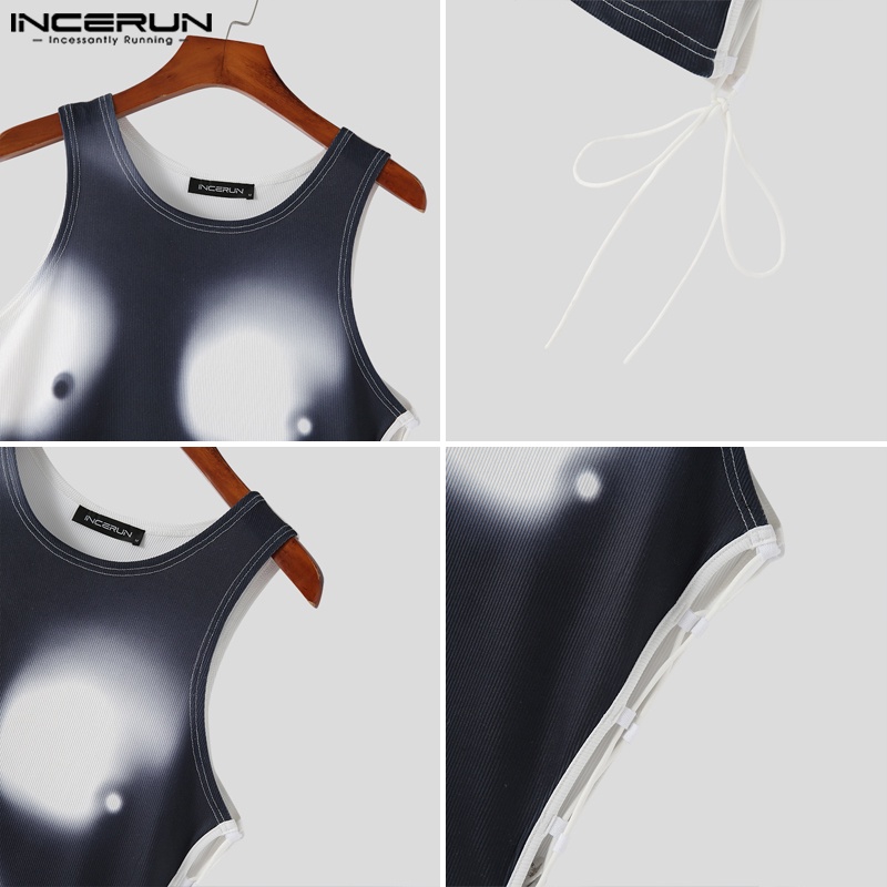 Áo tank top INCERUN cột dây bên hông in họa tiết cơ bắp thời trang quyến rũ cho nam