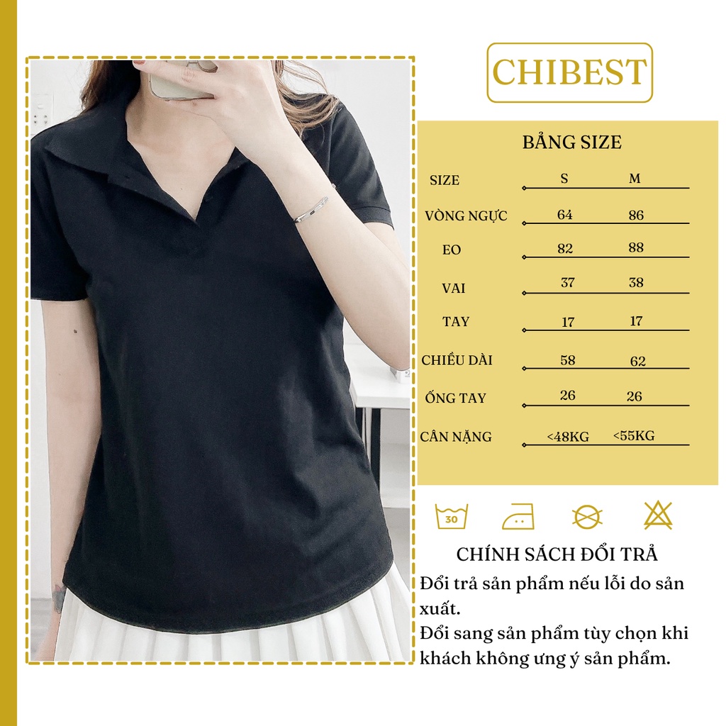 Áo thun trơn nữ Polo có cổ đẹp Chất cá sấu viền trơn cotton 4 chiều mịn mát LAB72 CHIBEST