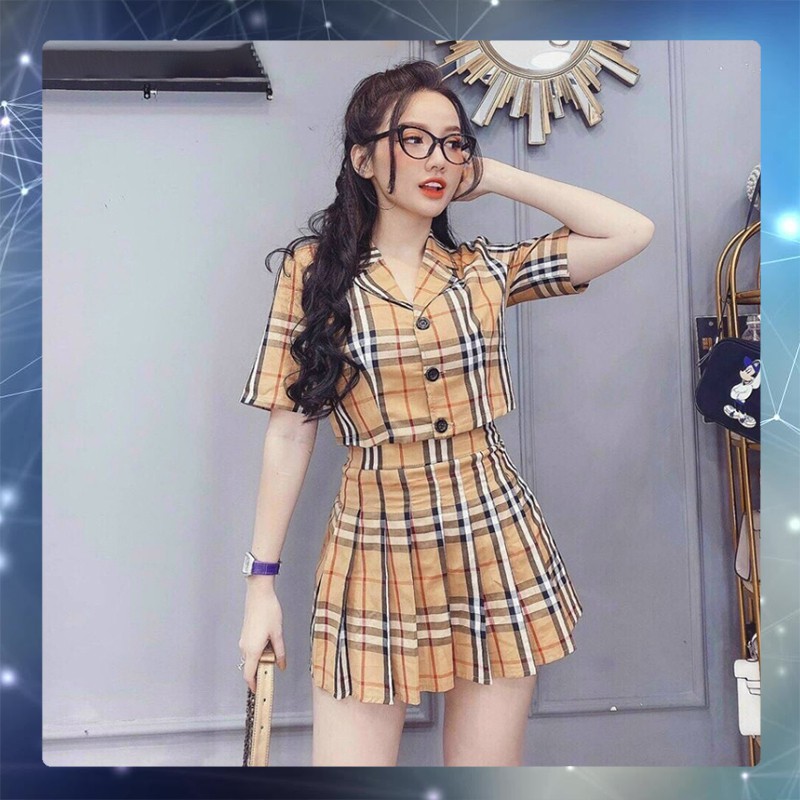 Set Chân Váy Đẹp - Set Chân Váy Caro Có Lót Kèm Áo Vest Nút Cài Thật, Mặc Đẹp Khi Đi Chơi ,Hẹn Hò - Dressery Store
