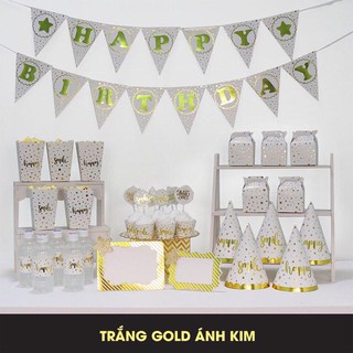 Set sinh nhật trắng gold ánh kim