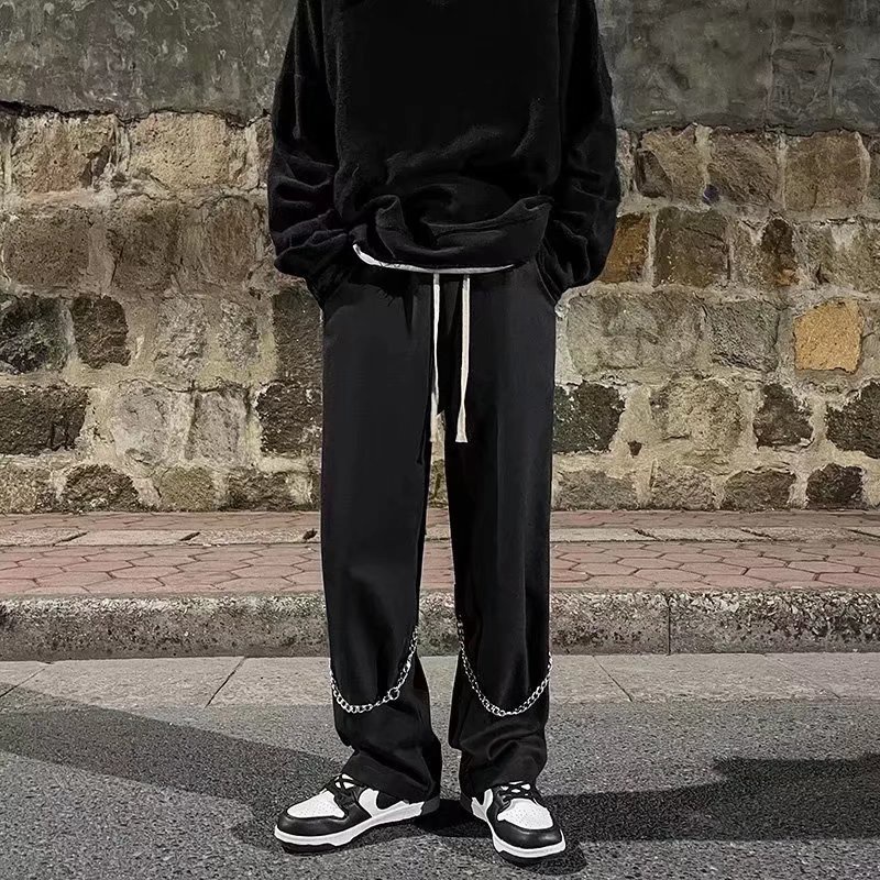 Quần Dài Ống Rộng Phối Dây Xích Phong Cách Thời Trang Hàn Quốc Dành Cho Nam Giới