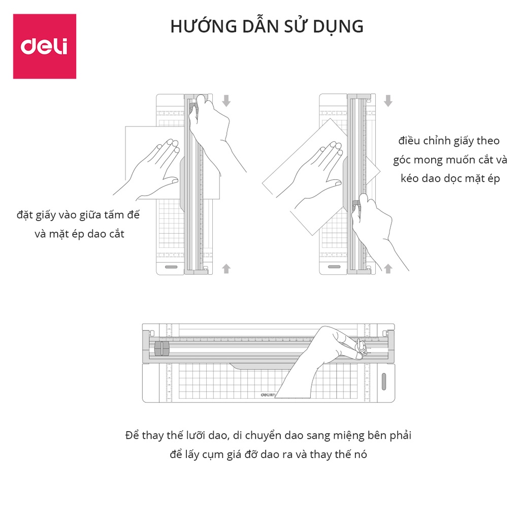 Bàn cắt giấy khổ A4 mini Deli tiện lợi - cắt được giấy 300gsm - có thể điều chỉnh kích thước -an toàn khi sử dụng- 14251