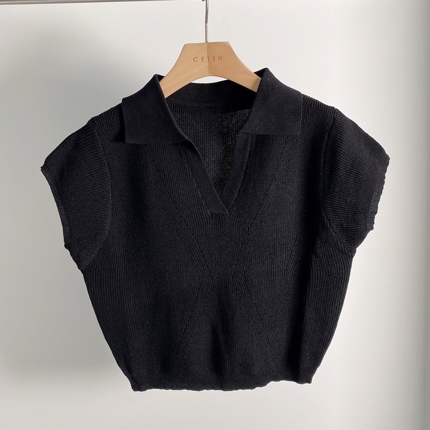 SUXI Áo POLO Dệt Kim Tay Ngắn Màu Sắc Đơn Giản Dễ Phối Đồ Phong Cách Hàn Quốc