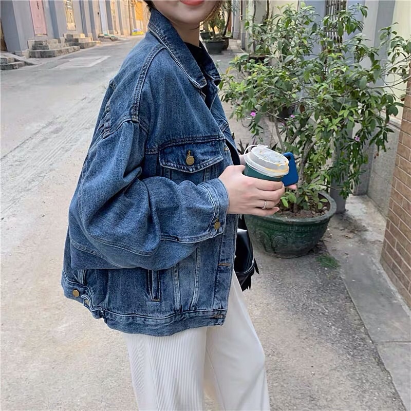 Áo khoác jeans xanh hàn quốc tay dài cho phụ nữ hot 2022