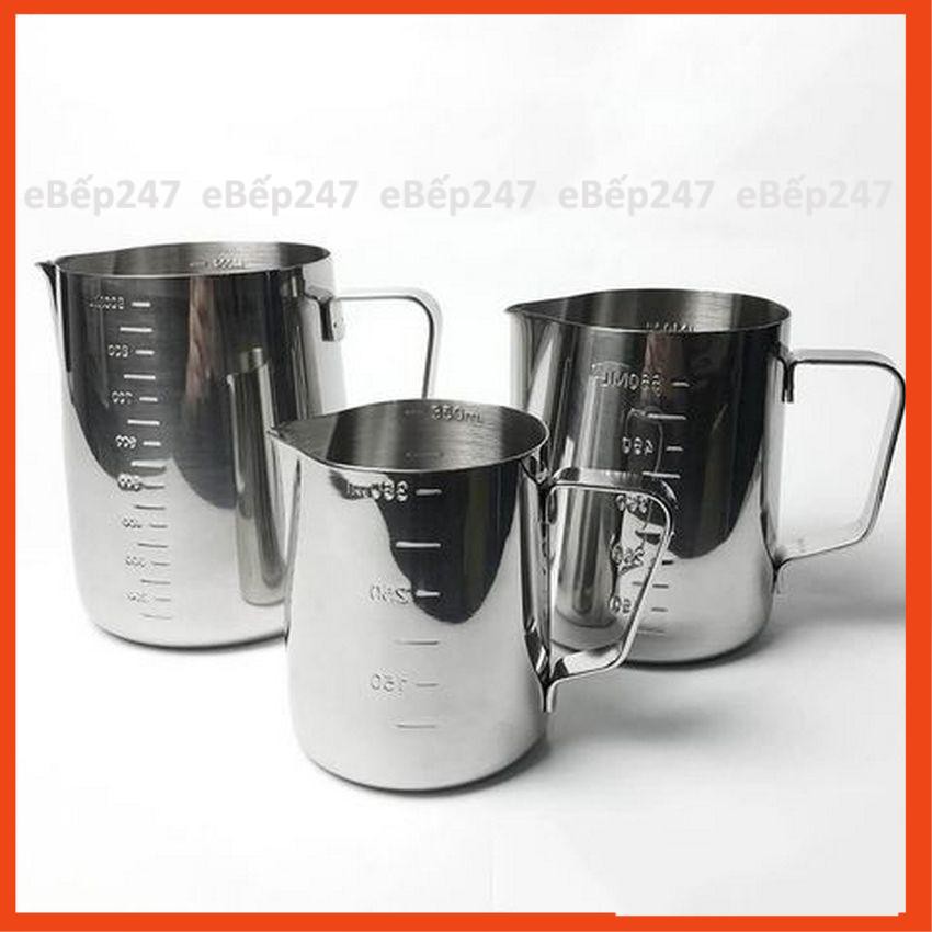 Ca đánh bọt sữa inox cao cấp, siêu bền có vạch chia định lượng 350ml, 600ml, 1000ml  - eBếp247