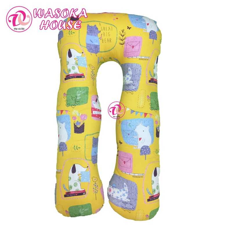 Gối ôm mẹ bầu hình chữ U, vải cotton satin Hàn Quốc đẹp, cao cấp giúp nâng đỡ bụng giảm đau lưng, đau hông