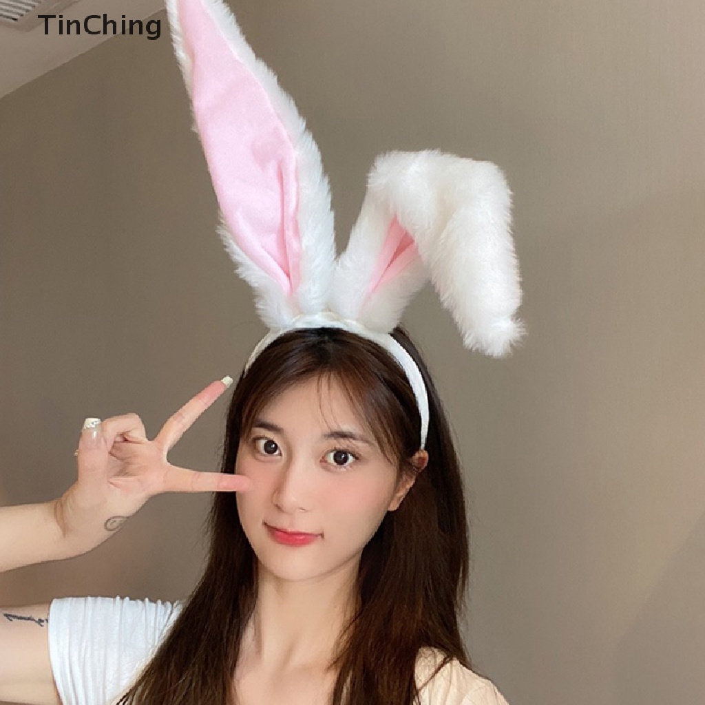 Băng Đô Tai Thỏ Dài Phối Lông Hóa Trang Dễ Thương Cho Bé Gái
