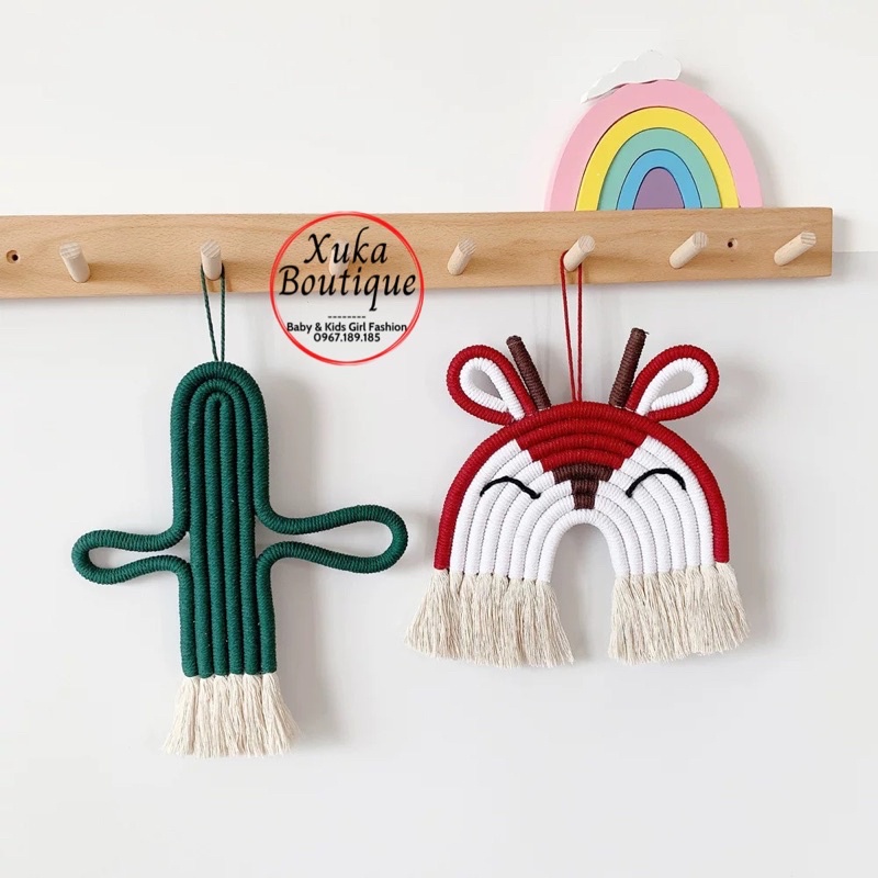Phụ Kiện Treo Tường Cầu Vồng Macrame Tua Rua Phòng Trẻ Em Sz 36x29cm, Decor Phòng Dệt Tay Thủ Công Đẹp Chắc Chắn