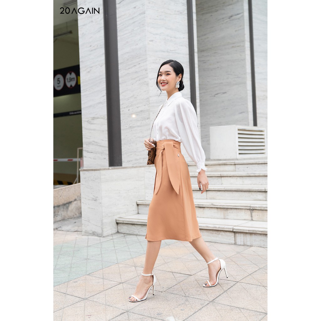 Chân váy dài vạt chồng thắt nơ 20 AGAIN, thiết kế phong cách công sở thanh lịch, nữ tính JDA0902 | BigBuy360 - bigbuy360.vn