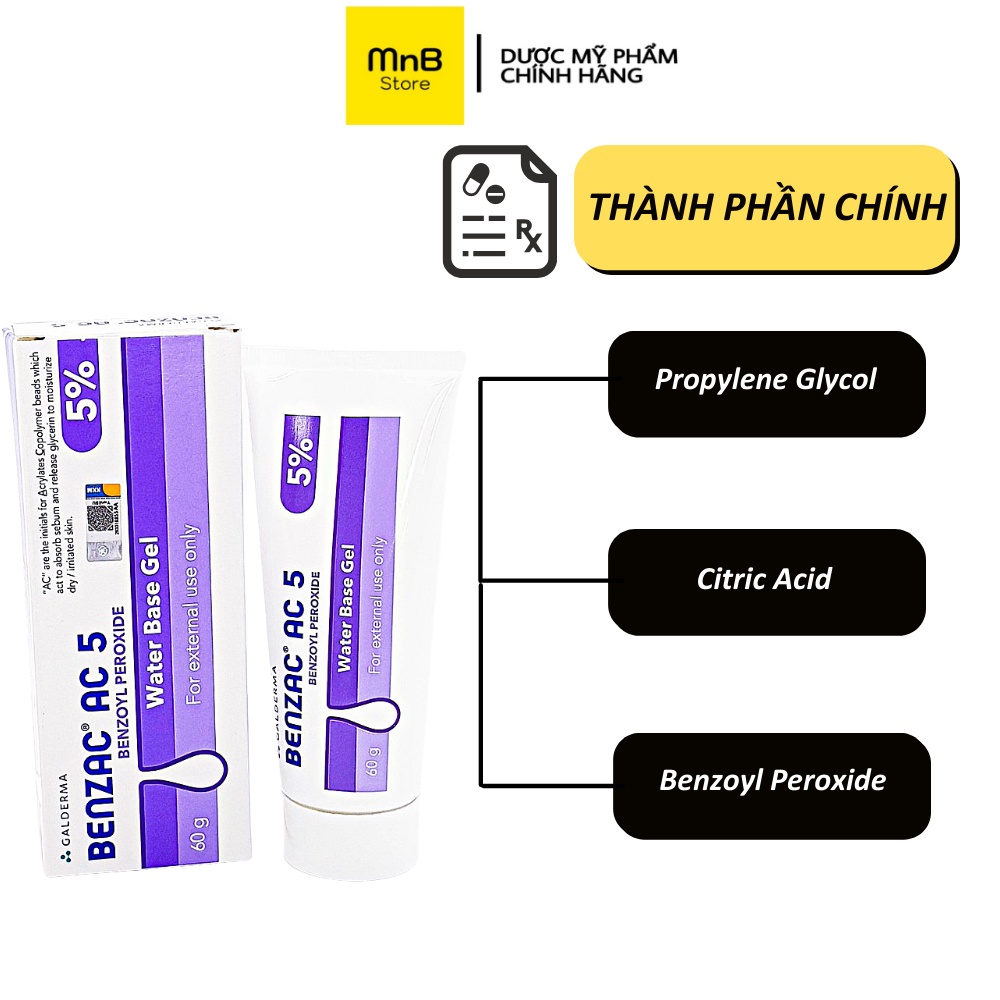 Gel chấm giảm mụn Benzac 2.5% và 5% Benzoyl Peroxide thái lan 15g