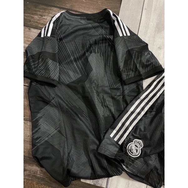 Set Bộ quần áo bóng đá thể thao nam nữ vải gai thái clb real madrid áo đen quần đen
