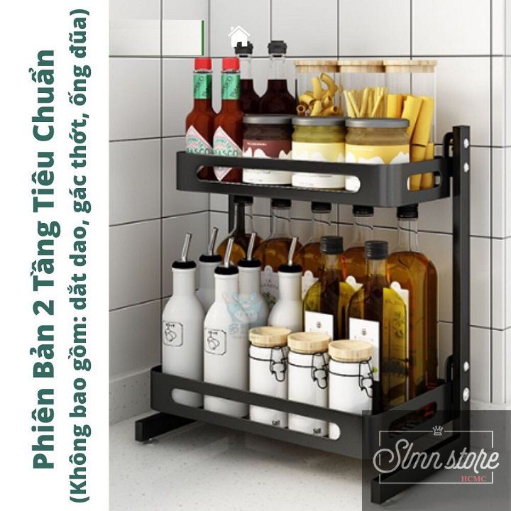 Kệ bếp đa năng INOX phủ sơn tĩnh điện Đen, kệ gia vị cao cấp  Loại Dày. SD3.KGVDEN