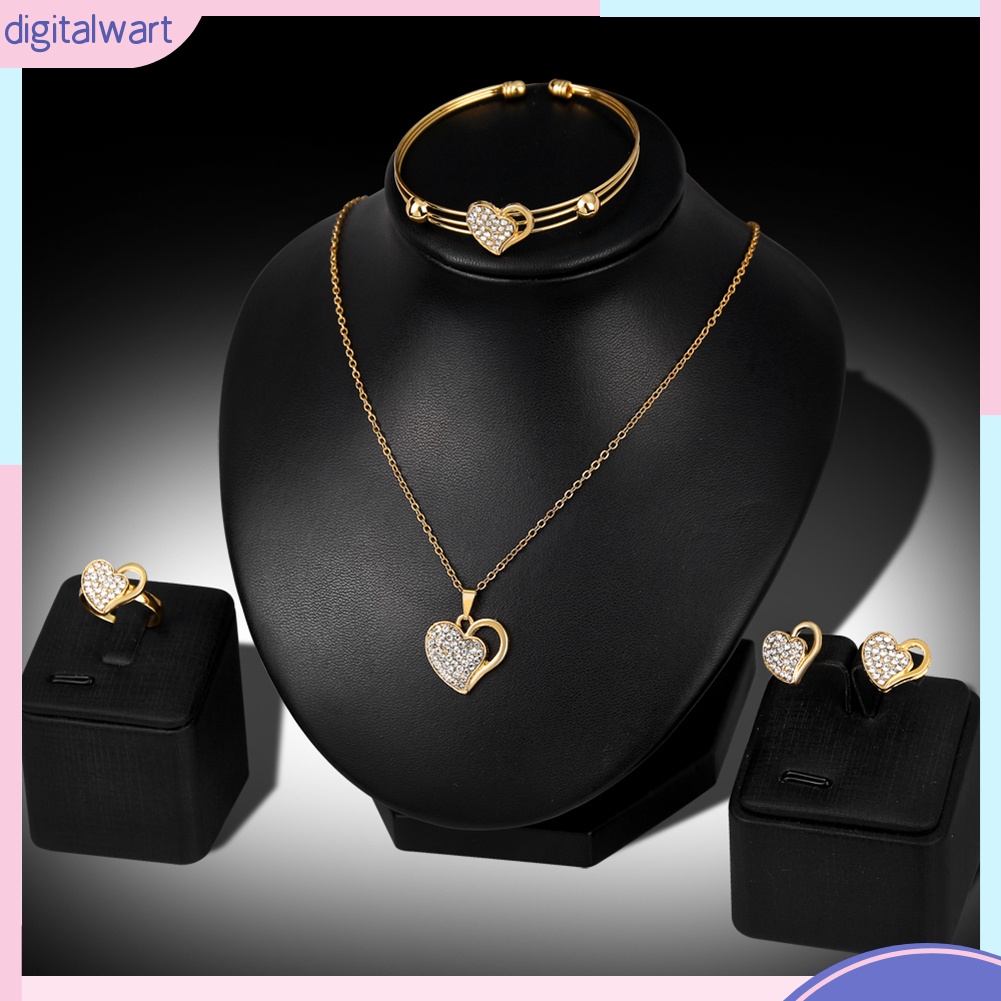 Bộ trang sức hợp kim đính đá hình tim xinh xắn