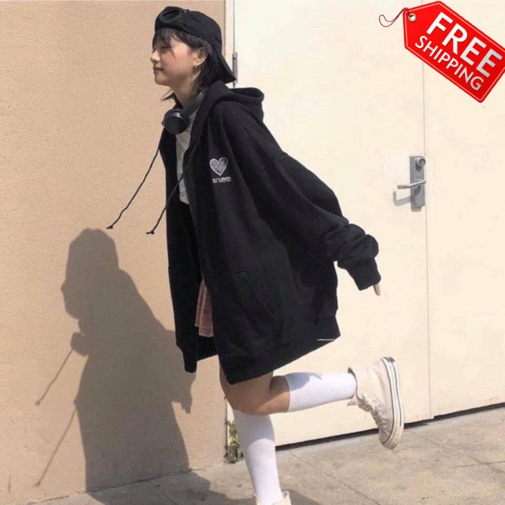 Áo hoodie,áo khoác hoodie nỉ nam nữ thêu tim đen cực đẹp chất thun nỉ mềm mịn,thoáng mát nón 2 lớp cực hot