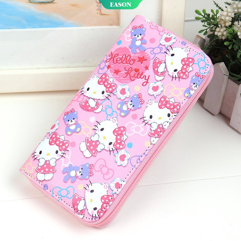 Ví Đựng Tiền Xu Gấp Đôi Họa Tiết Hoạt Hình Sanrio Hello Kitty Dễ Thương Cho Bé Gái