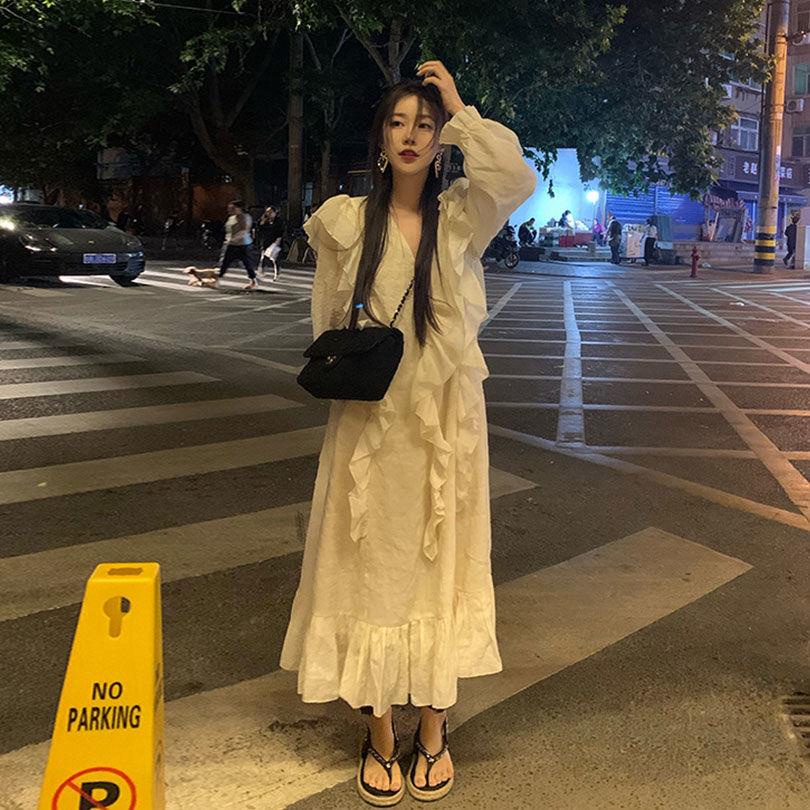 Sansan Đầm Dài Phong Cách Ngẫu Nhiên Thời Trang Mùa Xuân Hàng Mới 2022