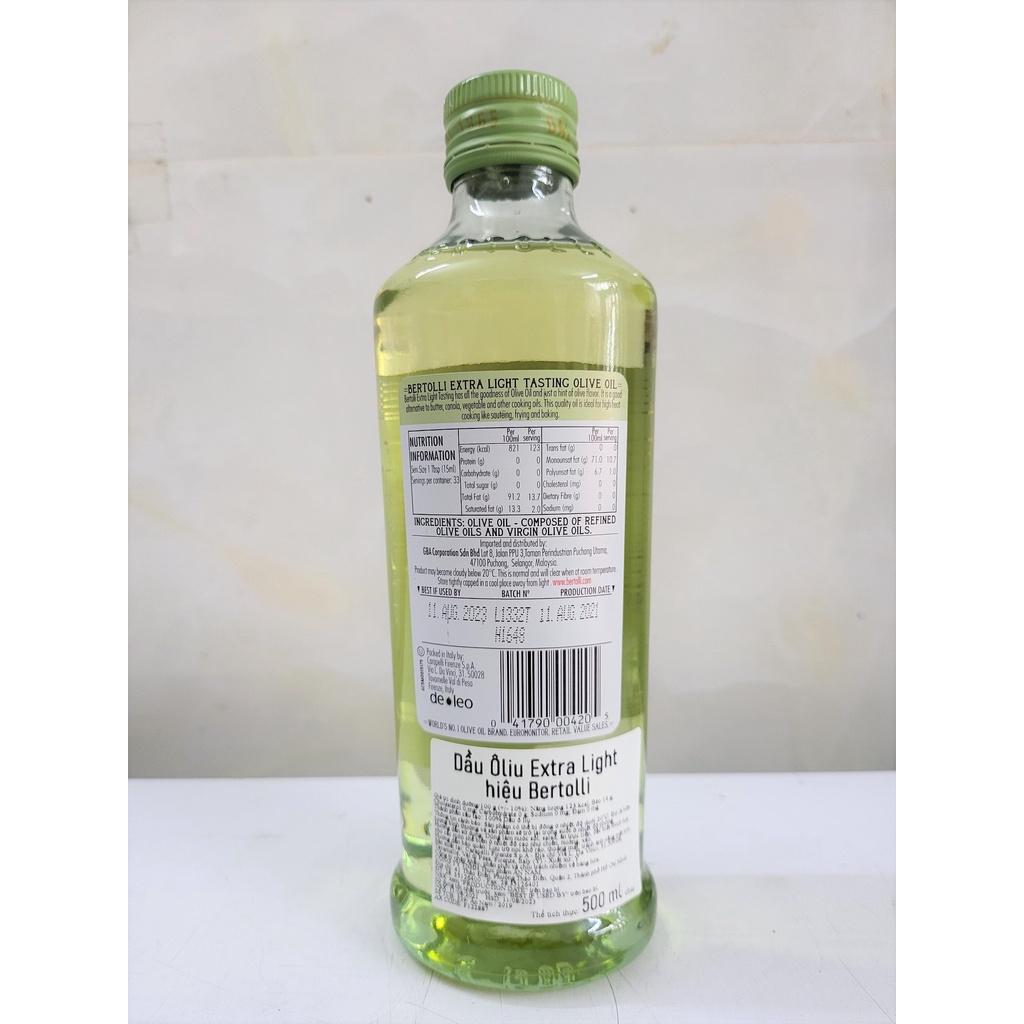 [Chai 500ml - LIGHT] DẦU Ô LIU [Italia] BERTOLLI Extra Light Tasting Olive Oil (anm)