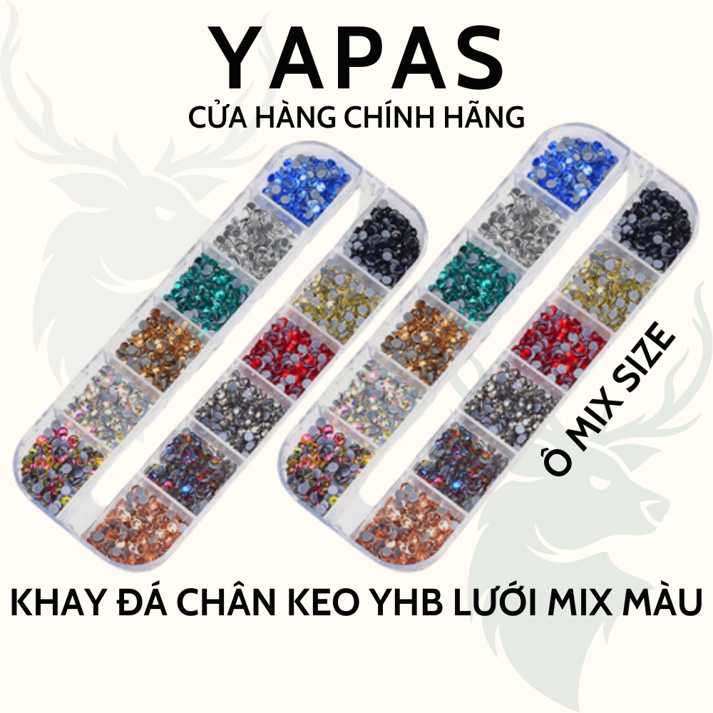 Đá đính móng chân keo YHB Lưới mix 12 màu mix size từ 2mm-5mm, trang trí đính gắn móng phụ kiện siêu sáng chuyên nghiệp