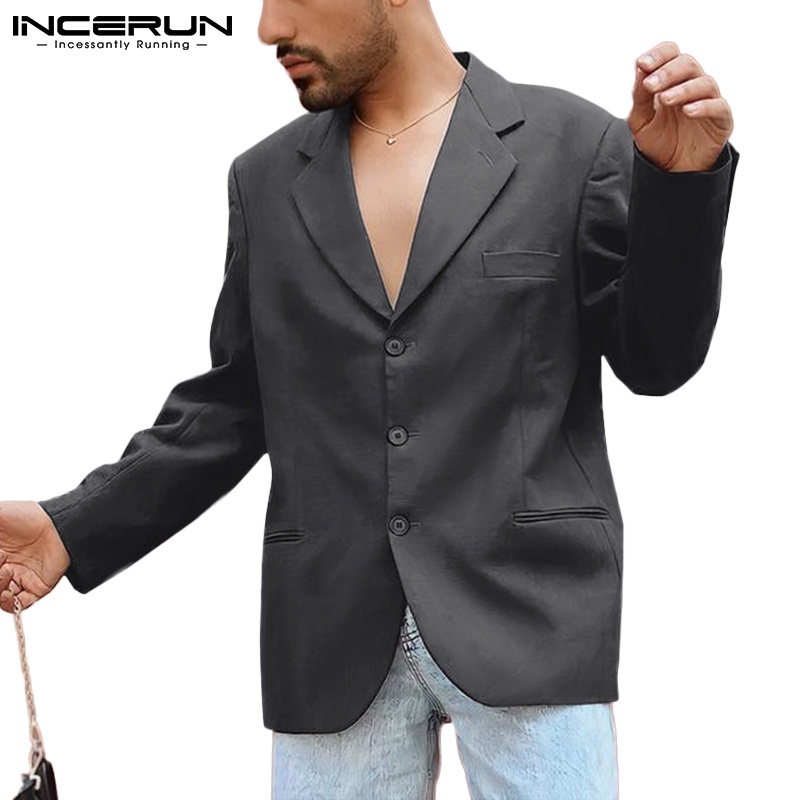Áo khoác blazer INCERUN tay dài dáng rộng thời trang dành cho nam
