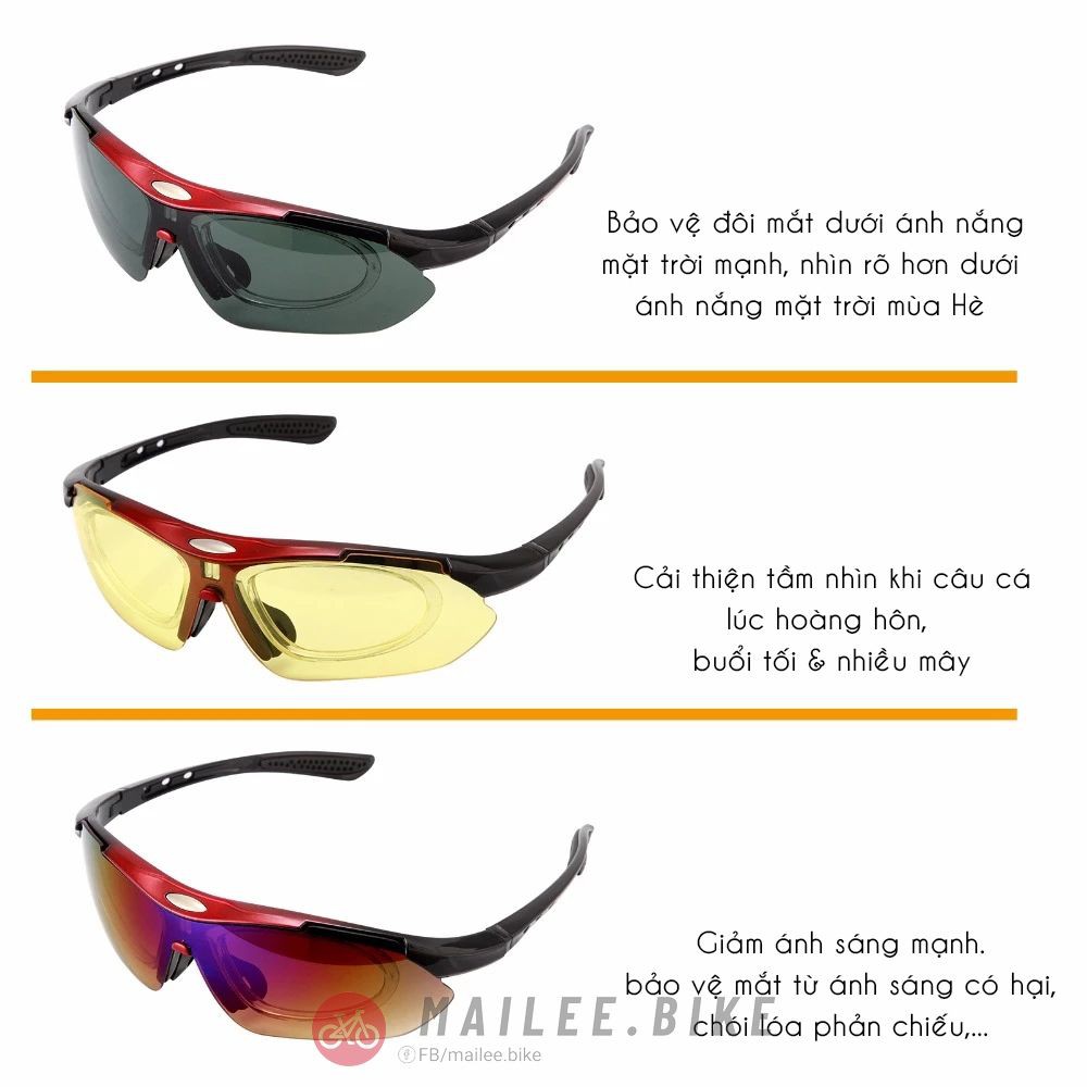 Bộ Kính Đạp Xe Kính Thể Thao Đi Phượt 5 Trong 1 Chống Tia Cực Tím Đa Năng Kính Râm Đạp Xe Câu Cá