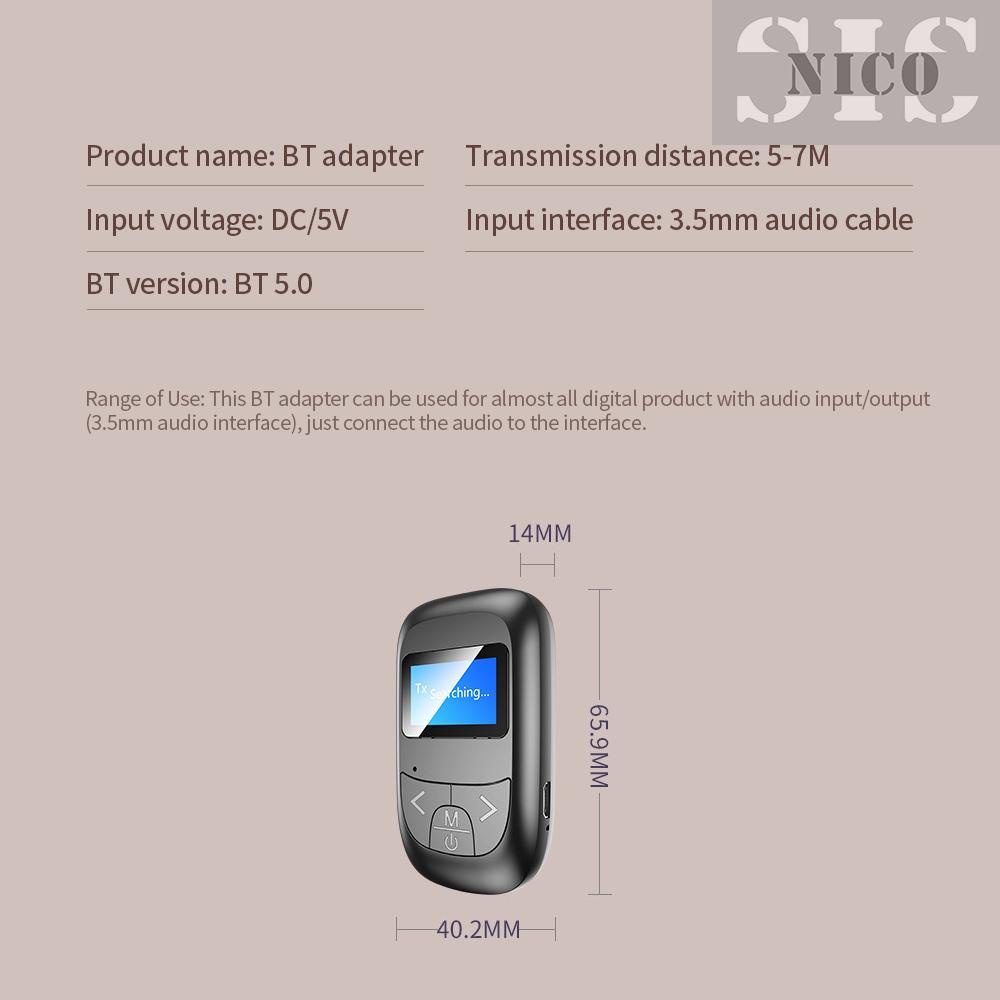 Bộ Thu Phát Âm Thanh Bt 5.0 2 Trong 1 Có Màn Hình Lcd 8 Chế Độ Đen | BigBuy360 - bigbuy360.vn