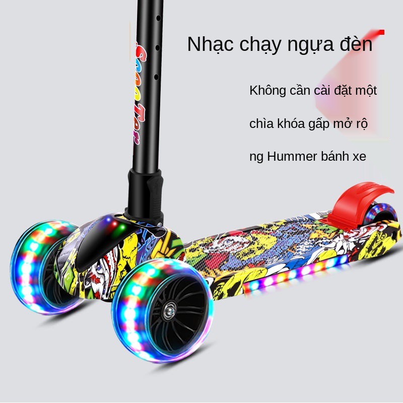 ☒Scooter trẻ em nữ có thể đóng mở nhạc nâng bánh nhấp nháy xe bốn ba bé trai trượt yo-yo <