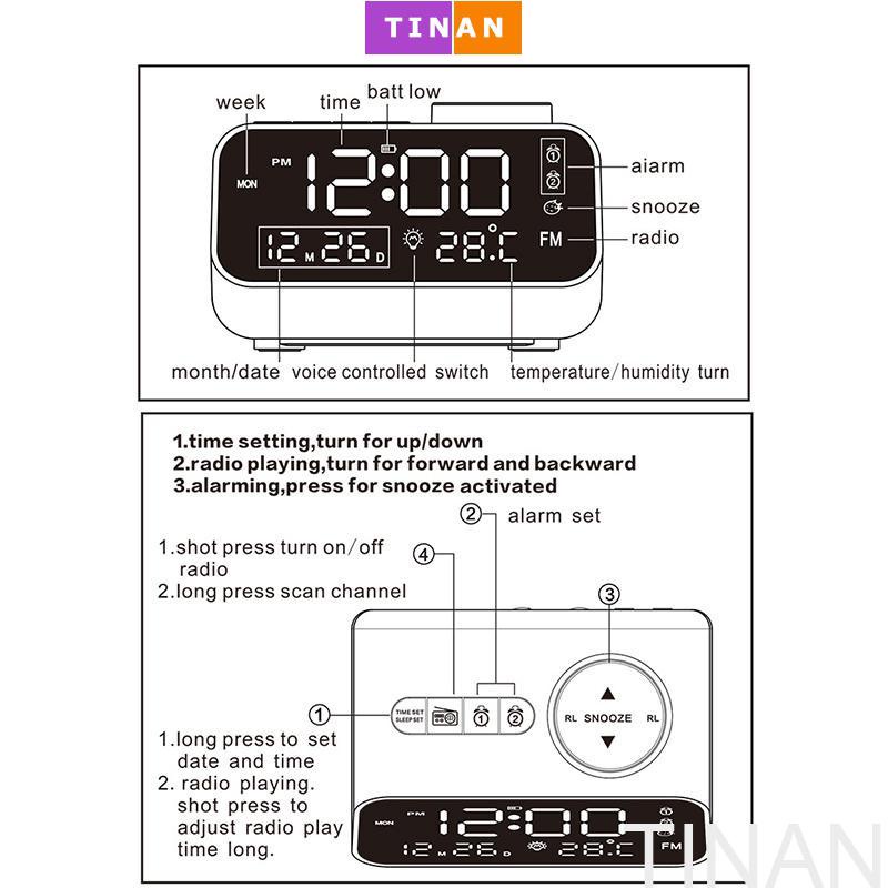 Đồng Hồ Báo Thức XM9908, Điều Khiển Bằng Giọng Nói Đa Chức Năng