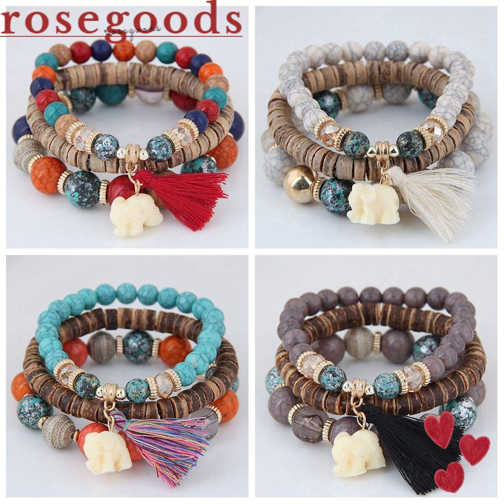 ☆ROSE☆ New Design Beaded Bracelet Set Gift for Women Bead Bangle Set Multilayer Stackable Bracelets for Party Tassel Bangle Set Bohemian Style Summer Beach Jewelry Turquoise Bead Bangle Set/Multicolor