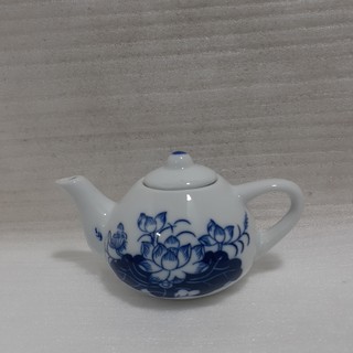 Bộ ấm chén thờ Bát Tràng men xanh trắng đk đĩa 12cm