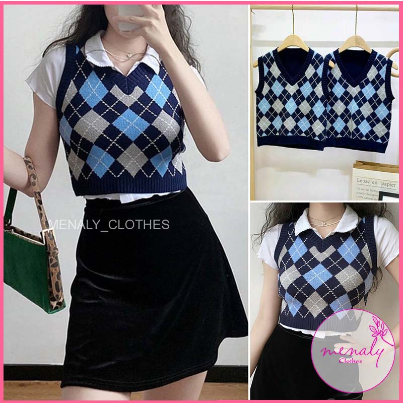 Áo gile len ulzzang hàn quốc dáng croptop AH040, mẫu áo gile thu đông croptop len kết hợp được nhiều trang phục