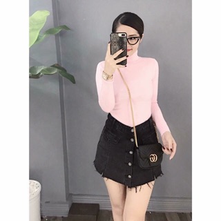 Áo len gân body cổ lọ