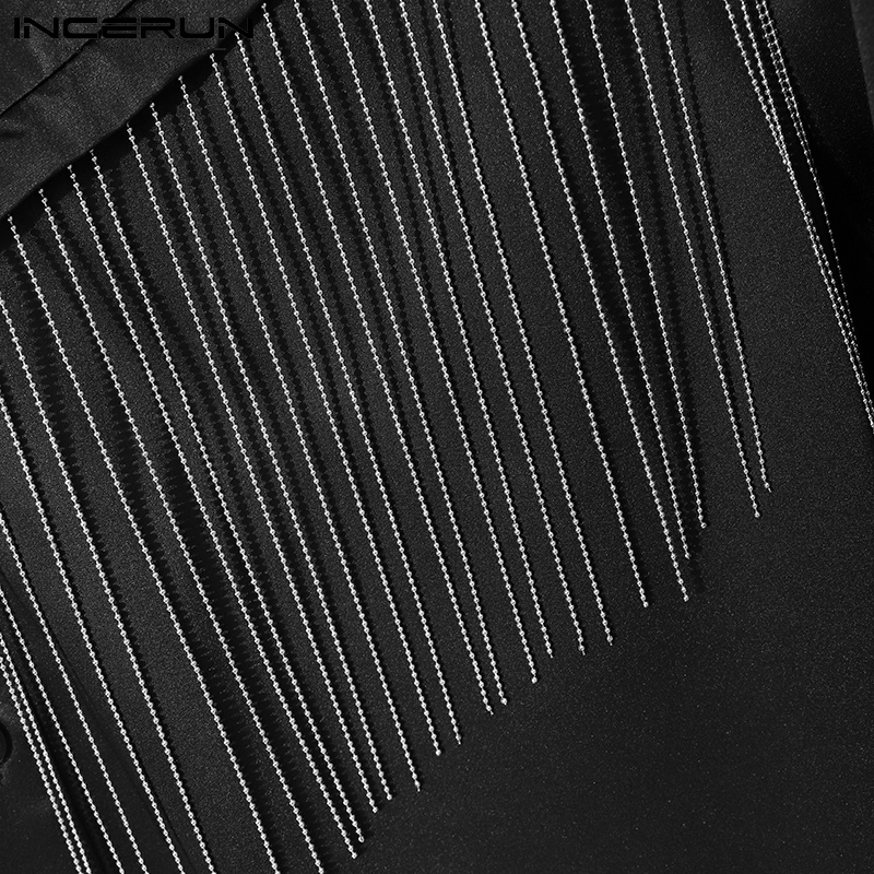 Áo sơ mi INCERUN tay dài cổ bẻ phối tua rua kim loại thời trang dành cho nam