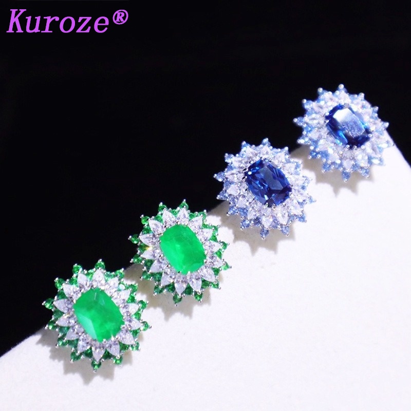 Bộ trang sức mặt đá sapphire nhiều màu sắc phong cách hoàng gia