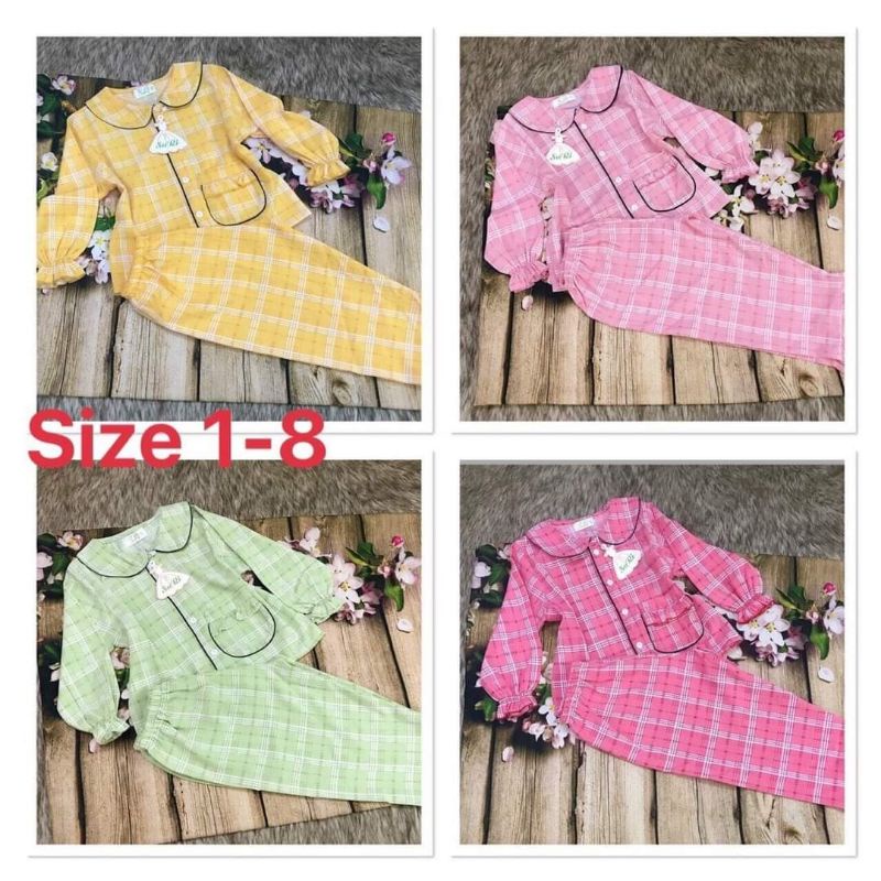 Bộ pijama tay dài quần dài vải lụa cao cấp cho bé gái (size nhí)