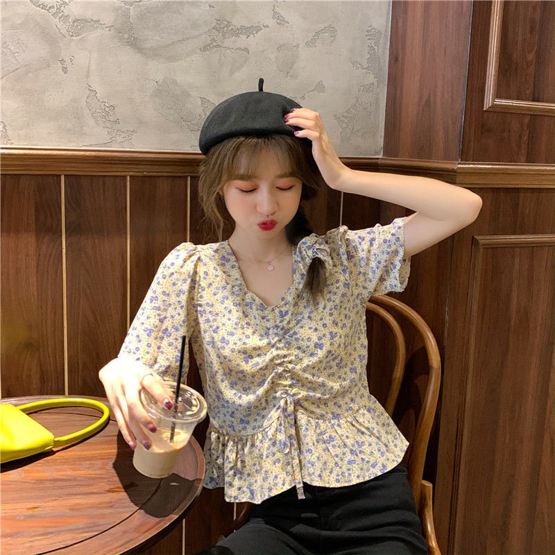 Áo cộc hoa nhí rút dây cực xinh - Áo kiểu vintage forgirl | BigBuy360 - bigbuy360.vn