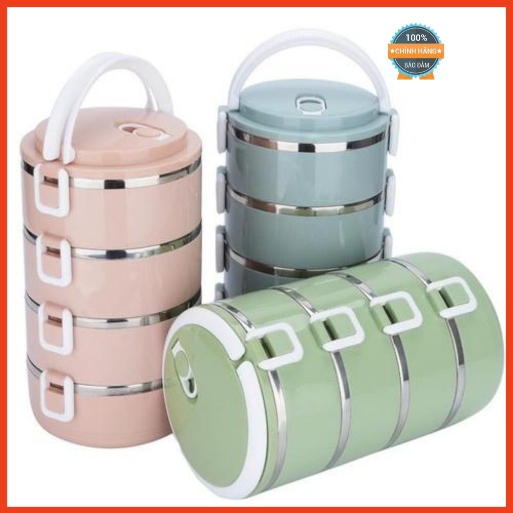 Hộp Đựng Cơm Cặp Lồng Cơm Giữ Nhiệt Lúa Mạch Ruột Inox 4 Tầng