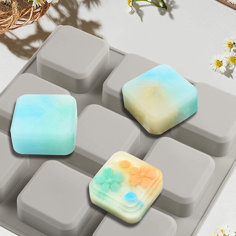 Set 2 khuôn silicone 9 ô hình vuông làm xà phòng DIY