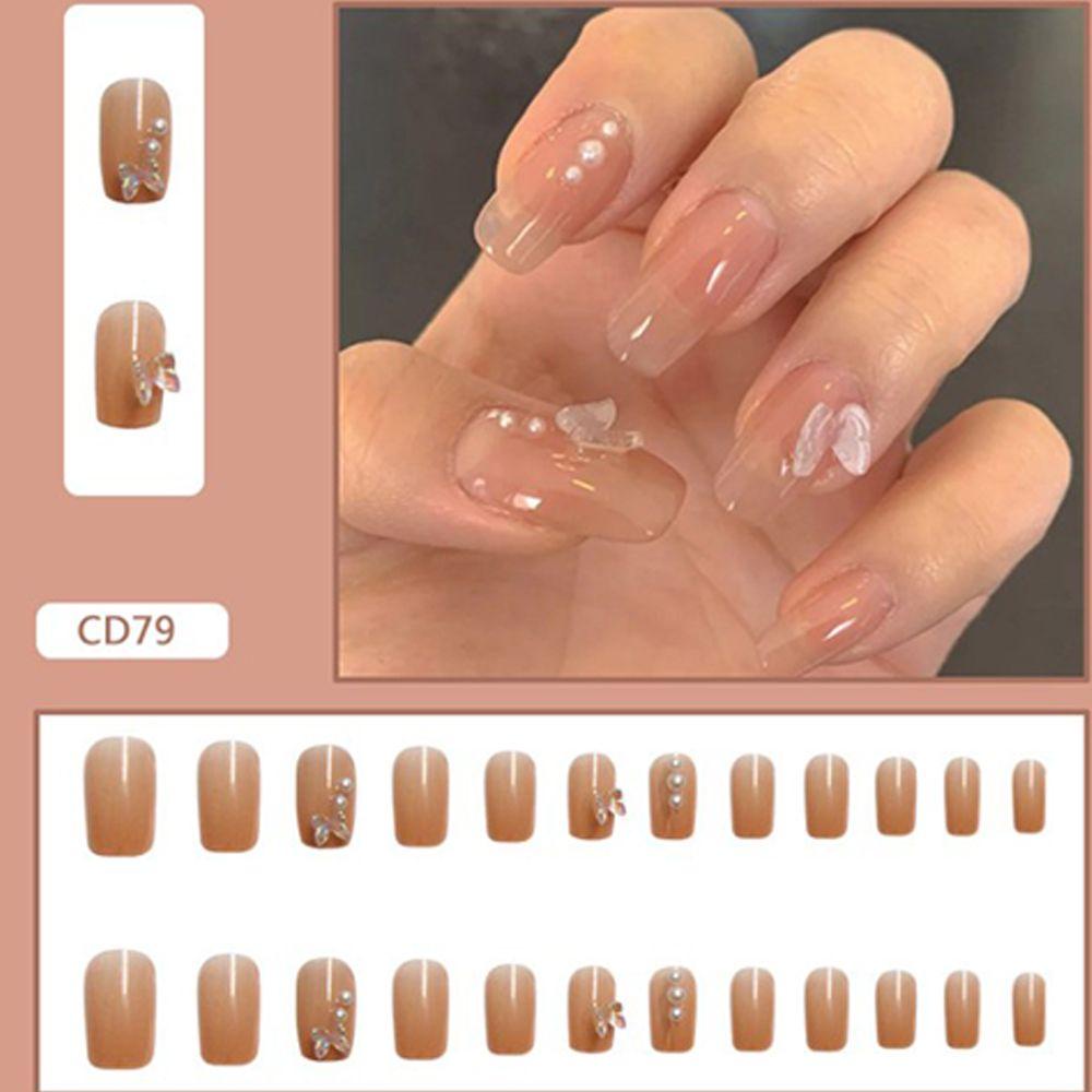 MIHAN1 Móng Tay Giả Đính Đá Trang Trí Hình Bướm Bằng acrylic Thời Trang