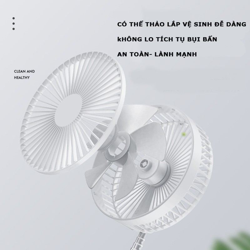 Quạt tích điện gấp gọn CAO CẤP - Quạt để bàn Foldable Fan - Xoay 180 độ, 4 chế độ gió cực mạnh
