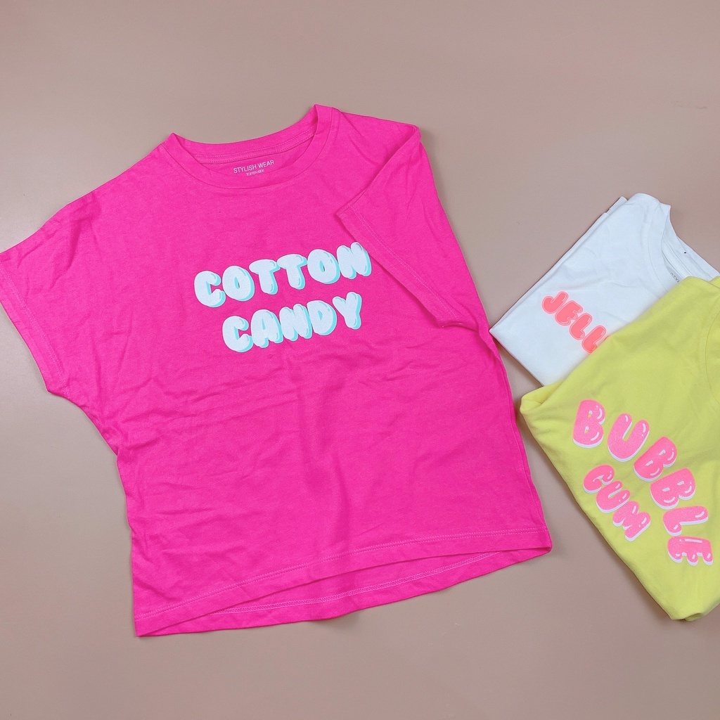 Áo cotton Topten xuất Hàn vai rơi trơn màu in chữ