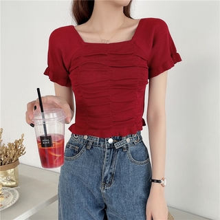 Áo Thun Tay Ngắn Cổ Vuông Thời Trang Dành Cho Nữ