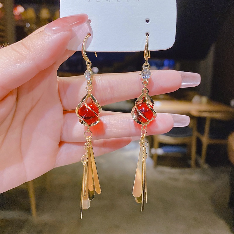 Đôi Khuyên Tai Dài Đính Đá Opal Thời Trang Cho Nữ