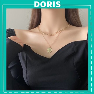 Dây chuyền nữ 2 sợi mặt đồng tiền phong cách châu âu - doris house