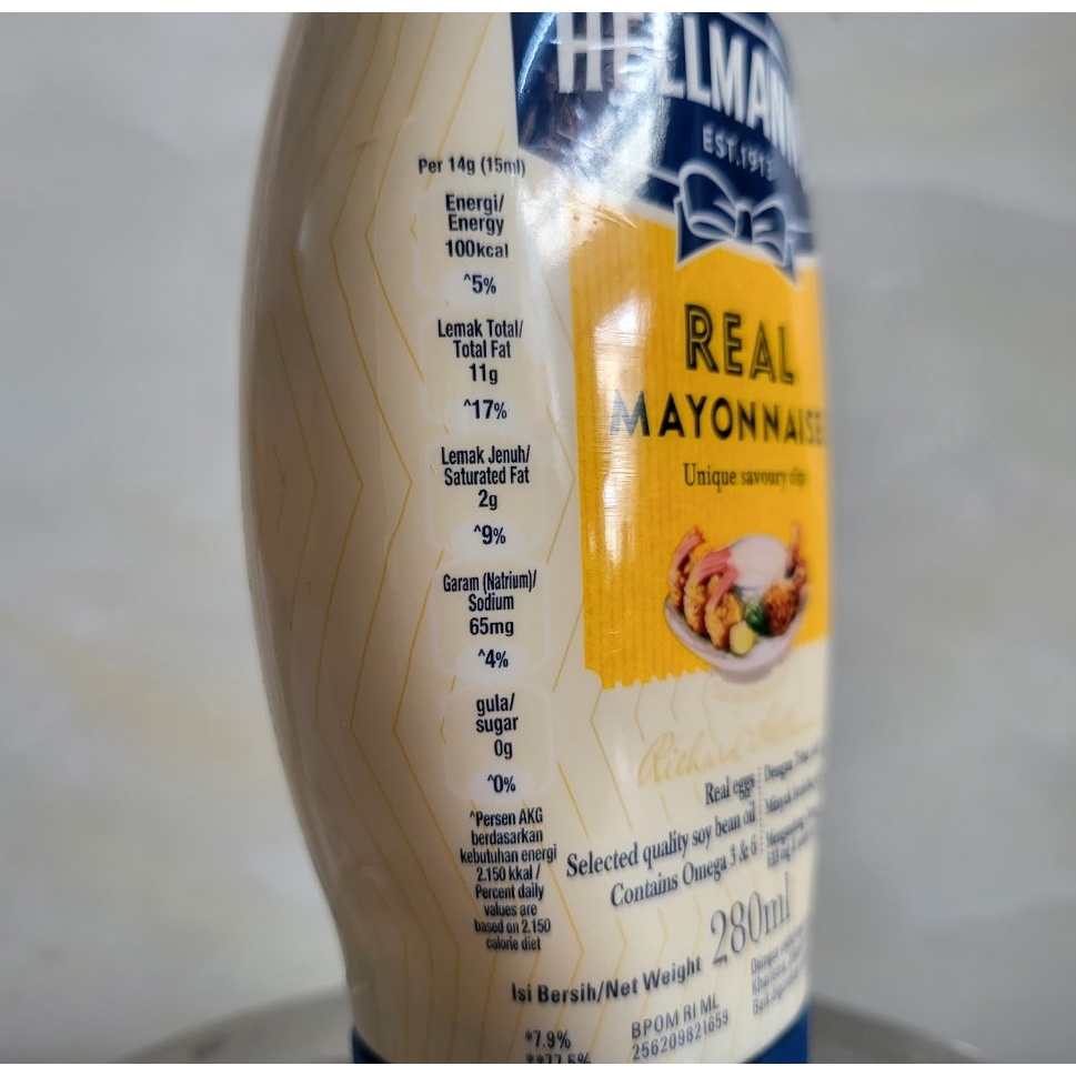 [Chai úp ngược 280ml] XỐT MAYONNAISE [Philippines] HELLMANNS  (halal) (tgc-hk)