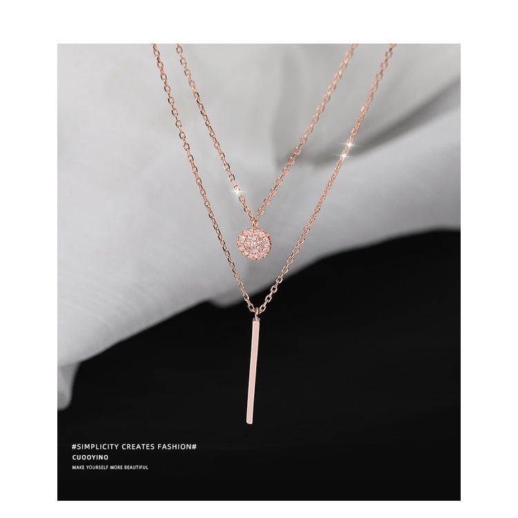 Vòng cổ Hai Lớp Đính Đá Hình Chữ Nhật Đơn Giản-JHS2-P Cho Nữ