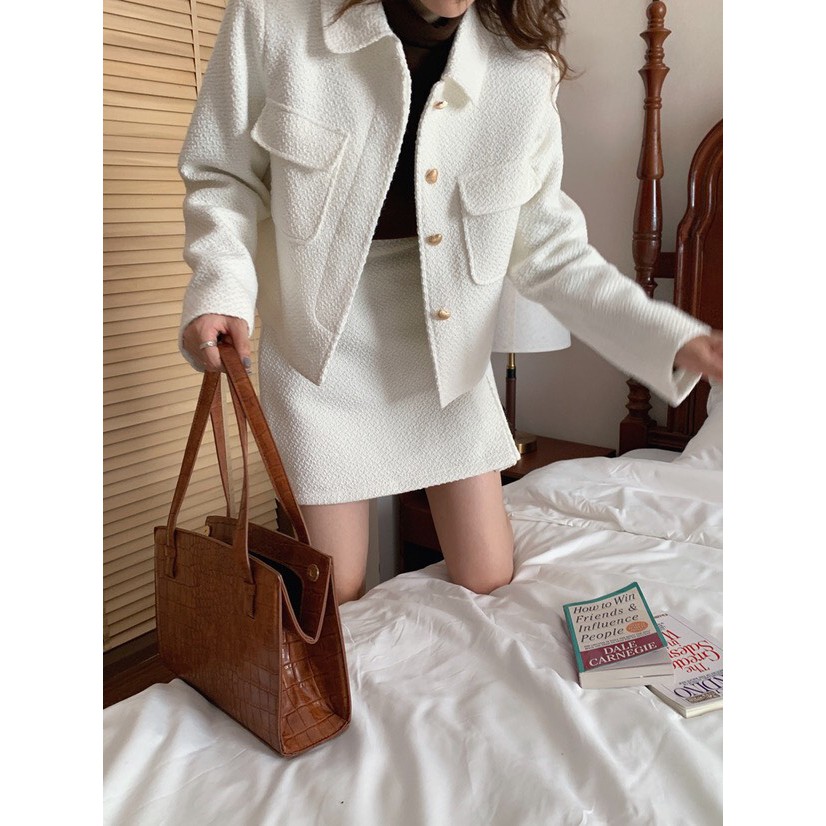 Set váy vải Tweed tiểu thư siêu sang chảnh - Order Taobao | Sét áo và chân váy dạ cao cấp phong cách Hàn Quốc siêu xinh